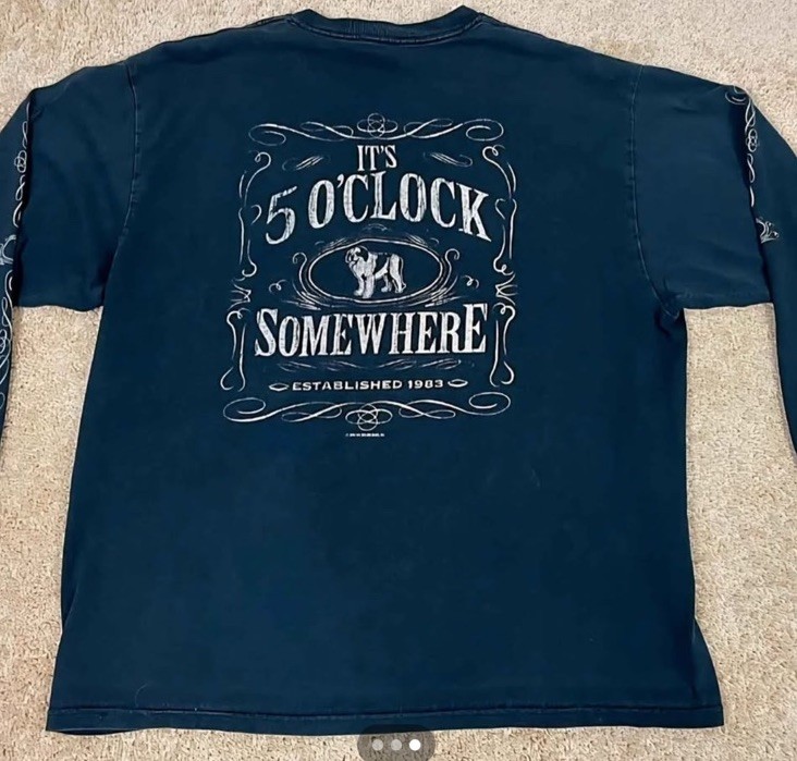 Big Dogs T-Shirt Mens XL Long Sleeve Cuff Logo Its Five O’Clock Somewhere Black