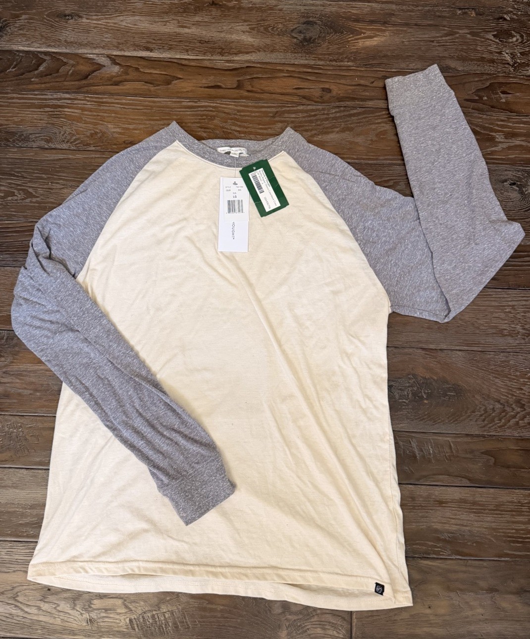 Threads 4 Thought Bobby Raglan Colorblock Mens Large Long Sleeve Tee Gray Beige