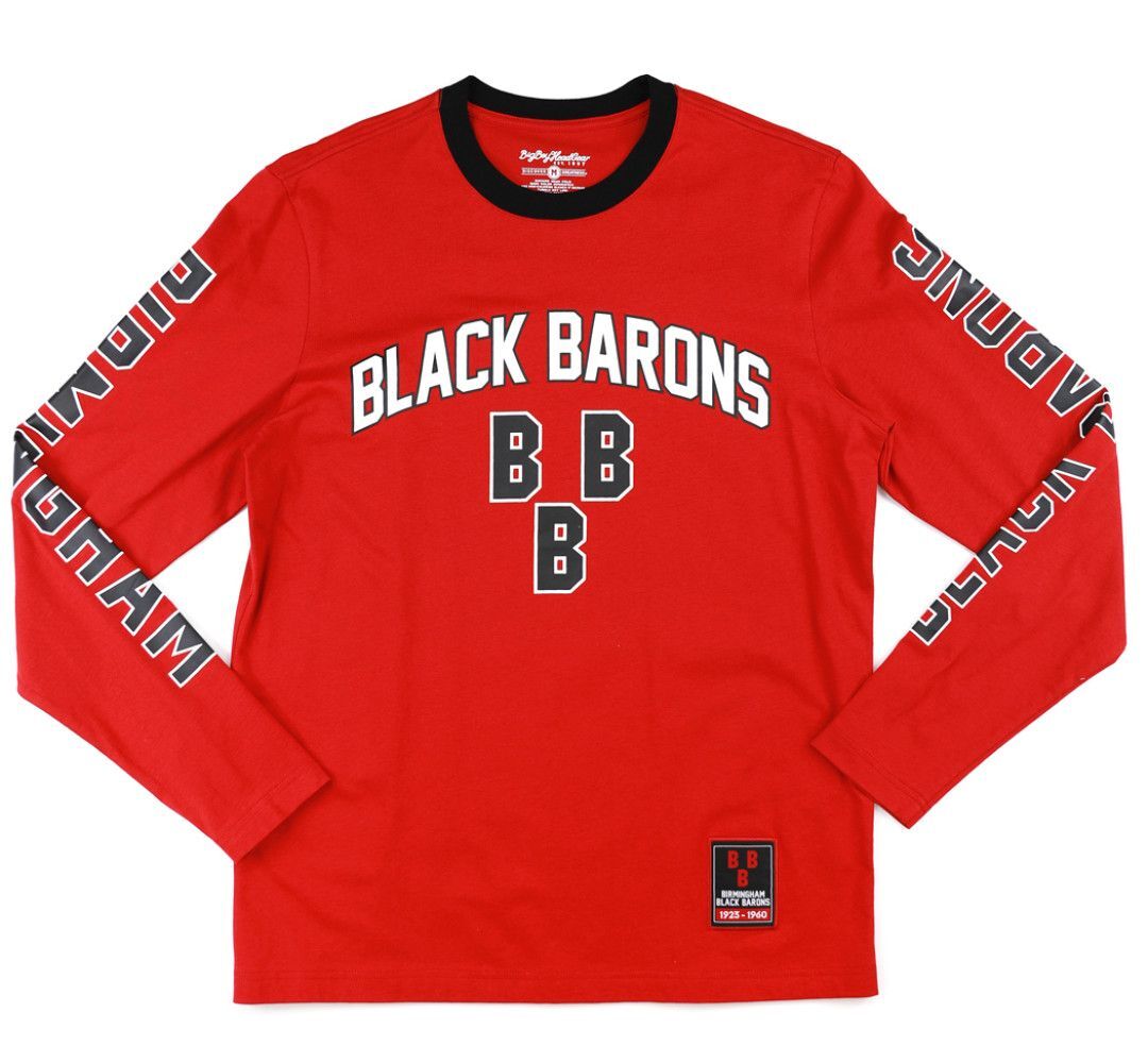 NLBM Negro Leagues Birmingham Black Barons Long Sleeve Tee Crimson Red
