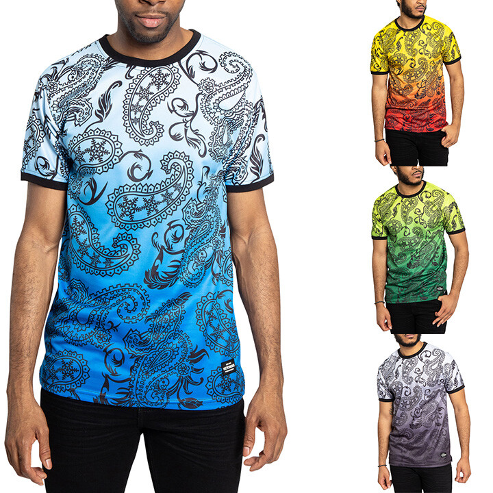 Victorious Men’s Bandana Shirt Paisley Gradient Ombre T-Shirts Tee S~5XL TS7340