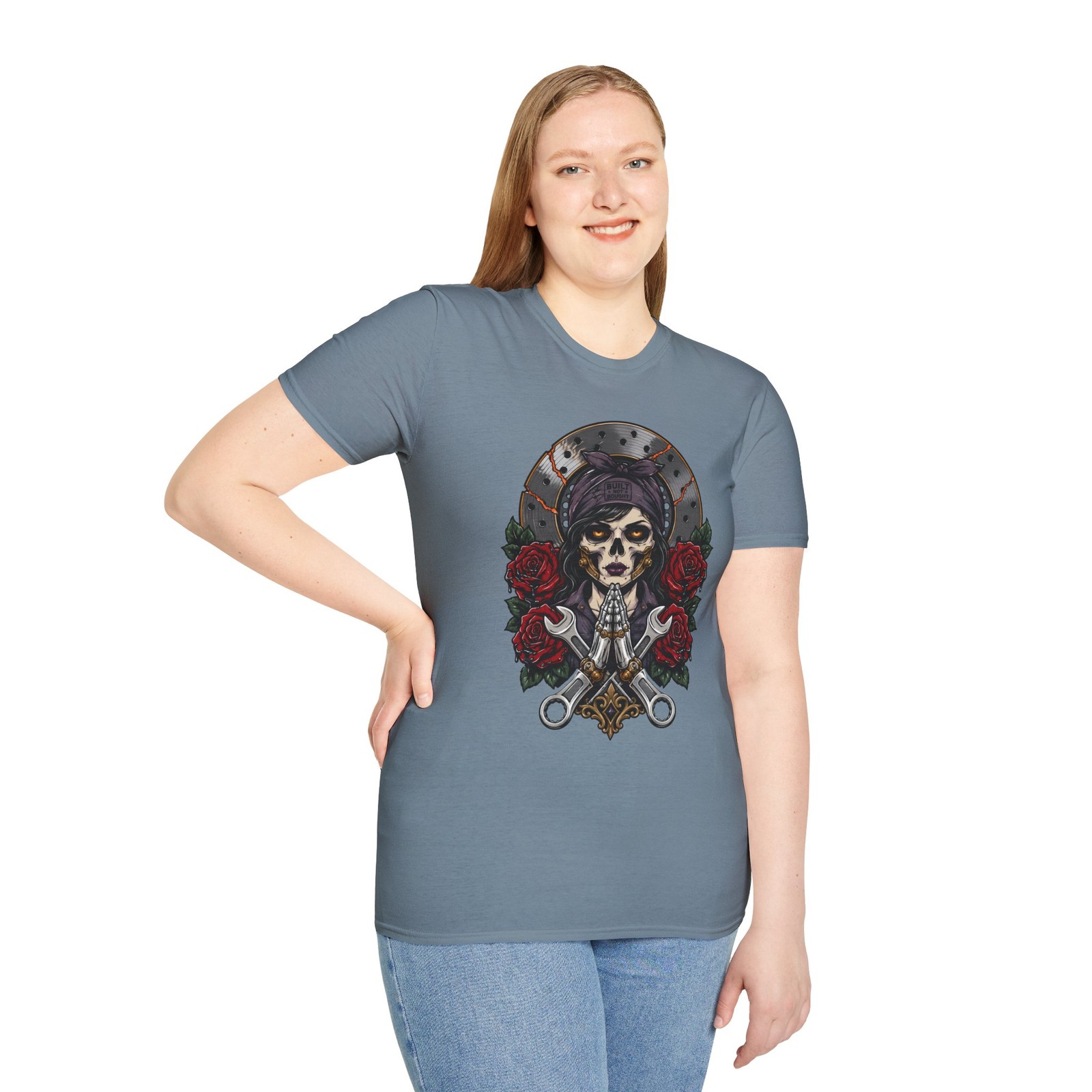 Mechanic Saint Skull Garage Tattoo Auto Repair Unisex Softstyle T-Shirt