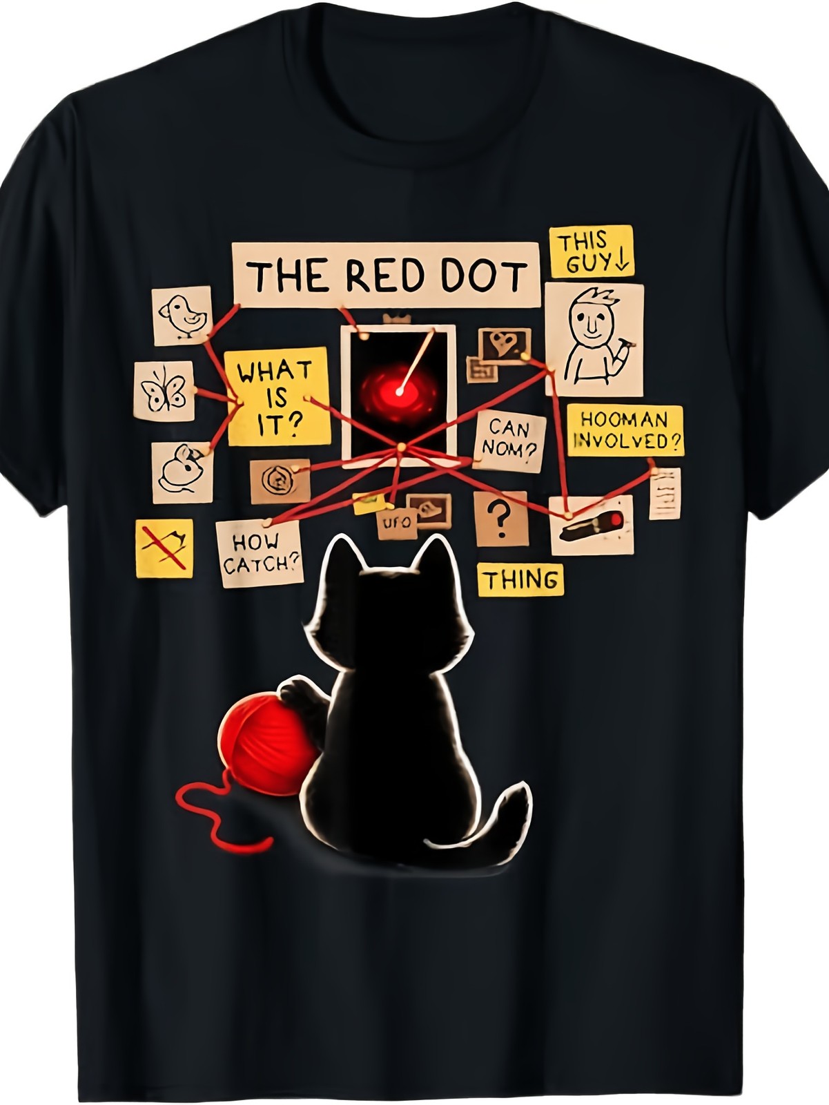 Red Dot Cat Detective Investigation Meme Funny Cat Lover Gift Casual Unisex Tee