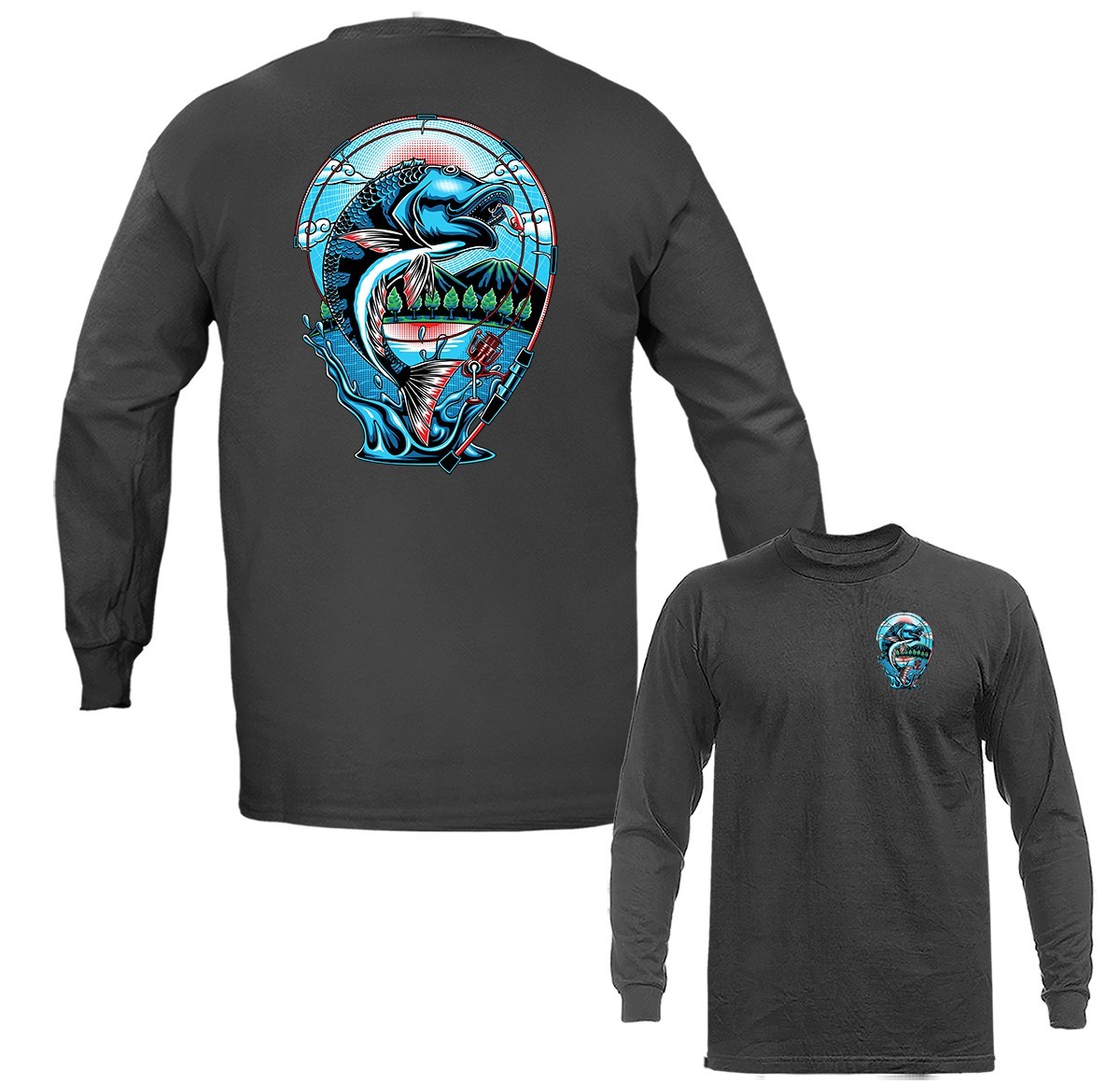 Mountain Lake Bass Fishing Adventure Outdoor Sport Long Sleeve T-shirt