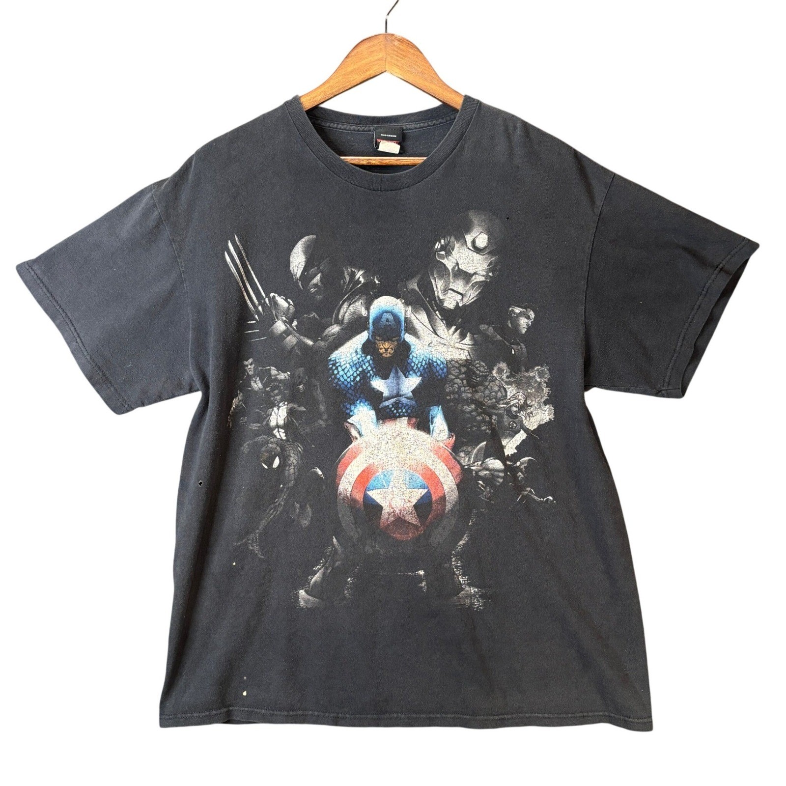 Marvel Avengers X-Men Mad Engine Graphic T-Shirt Mens XL Black Captain America