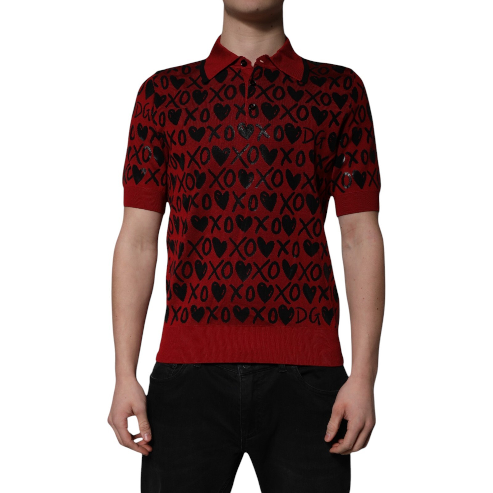 DOLCE & GABBANA T-shirt Red Cotton XOXO Collared Polo Men IT48/US38/M 1880usd