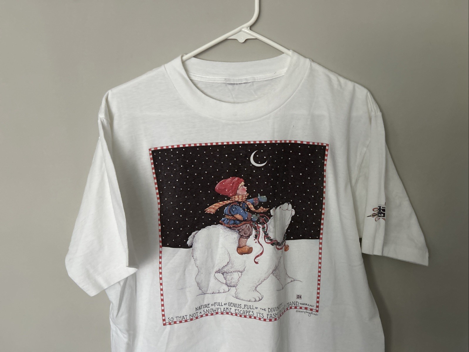 Vintage 80s Polar Bear Christmas Snowflake White Shirt Men L? Graphic Winter