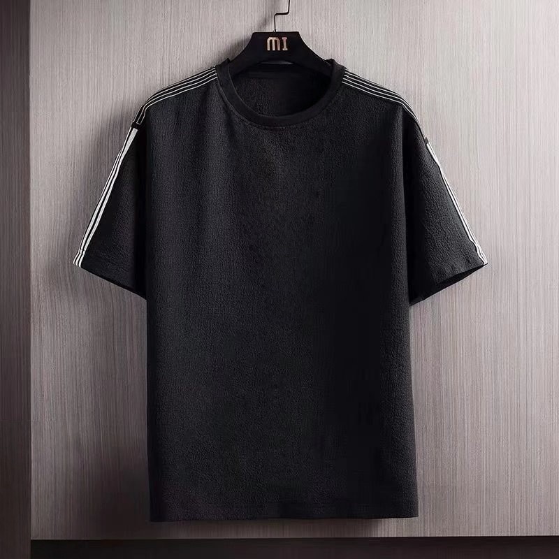 New Men’s Polyester Fiber Plain Crew Neck Ice Silk Short Sleeves T-Shirt M-3XL