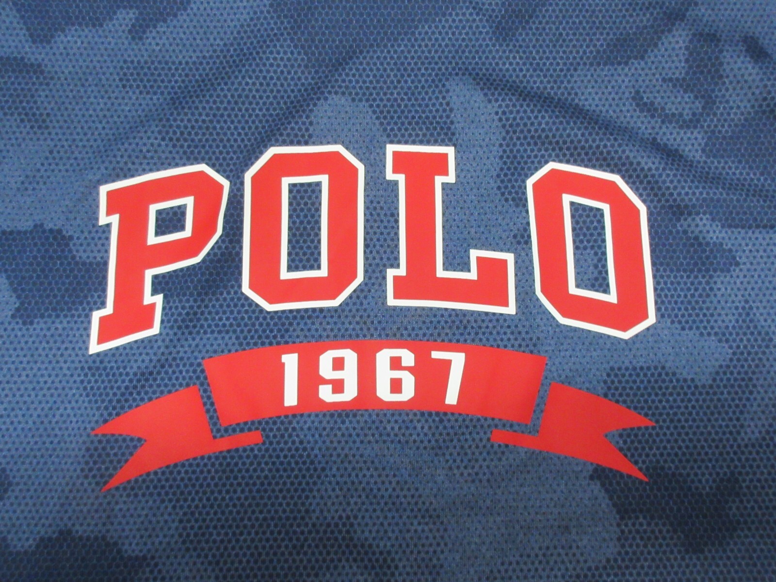 POLO RALPH LAUREN POLYESTER T-SHIRT NAVY BLUE, RED & WHITE Sz MEDIUM, M