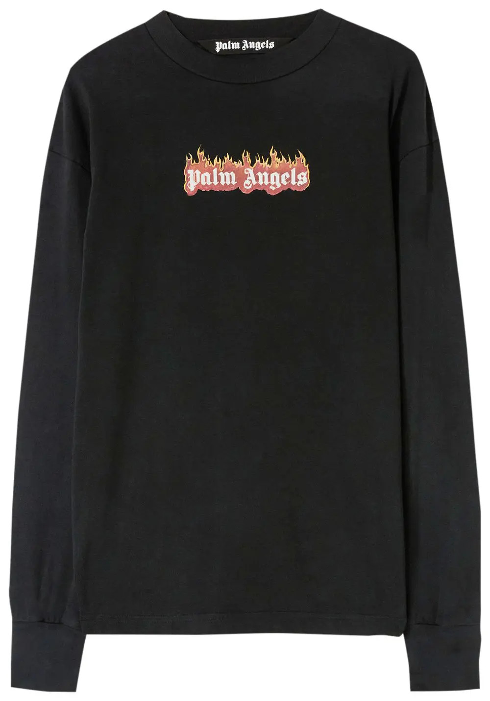 Palm Angels Burning Logo Classic Tee Long Sleeve Black Designer Shirt