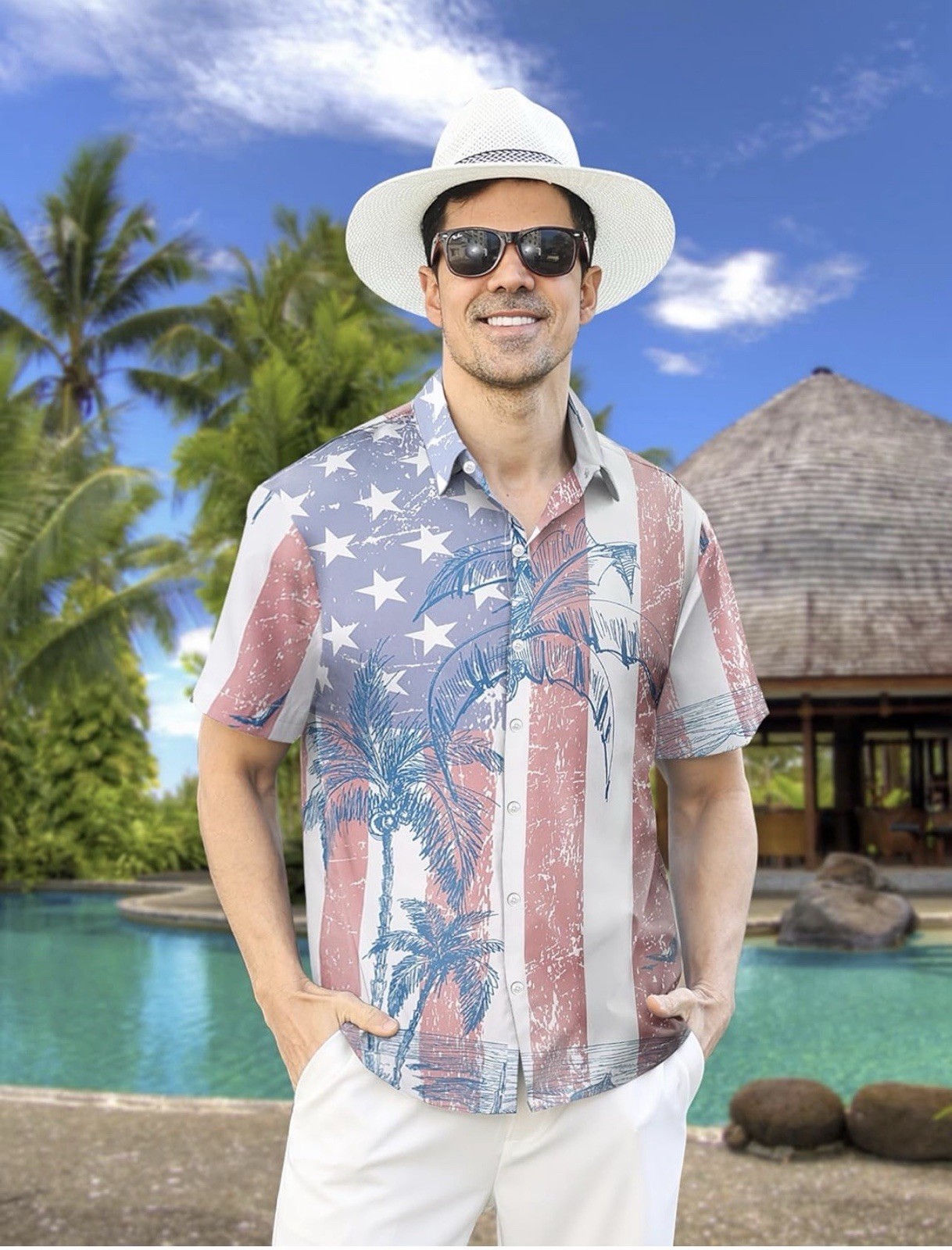Mens American Shirt Short Sleeve Button Down