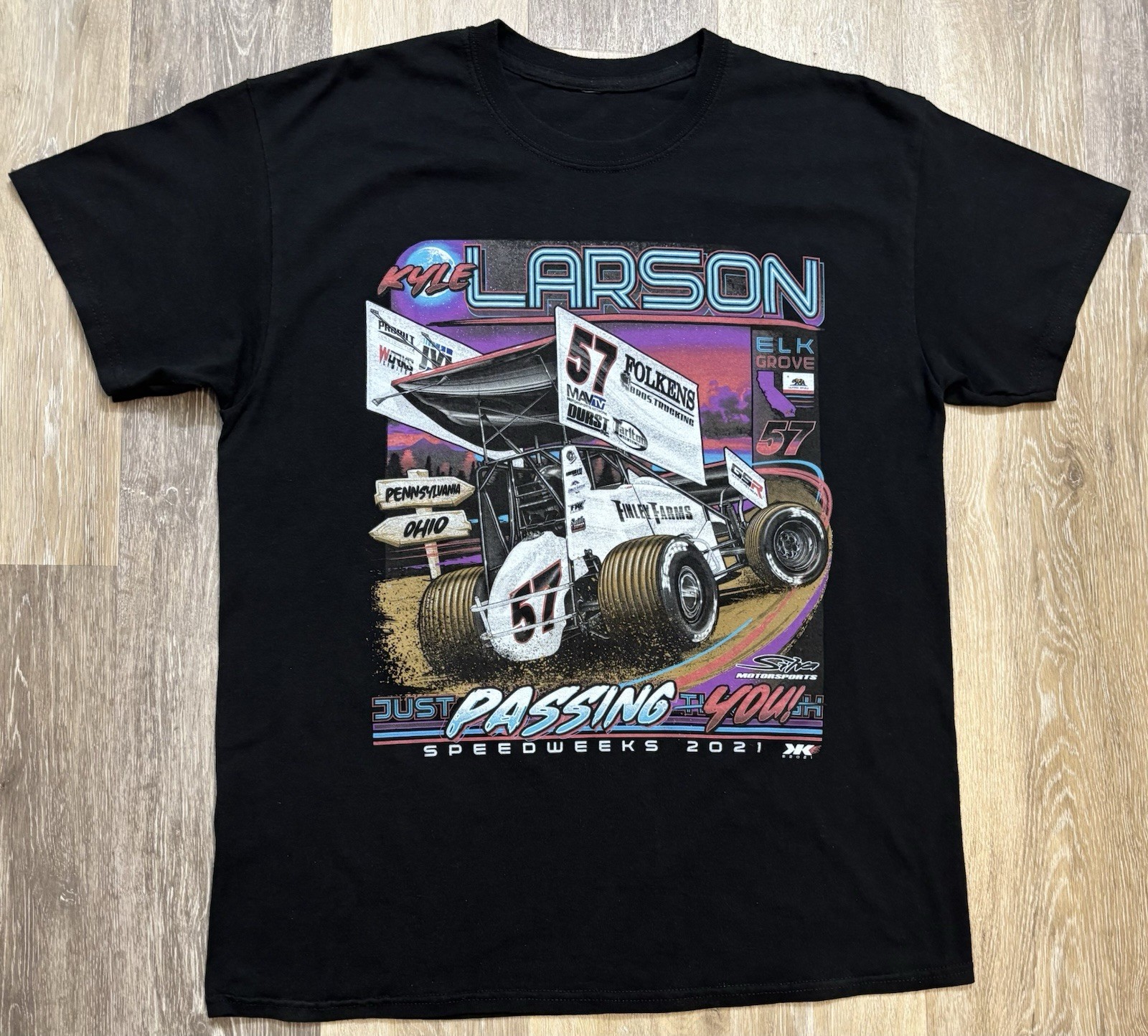 Kyle Larson #57 Sprint Car Racing T-Shirt Large Double-Sided 2021 Speedweeks