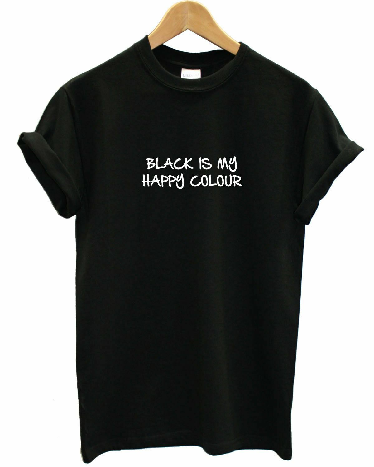 Black is my happy colour t-shirt top t shirt goth emo punk clothing slogan L90