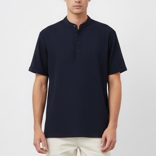 COOFANDY Mens Navy Blue Striped Collar Short Sleeve Button Up Shirt Size L
