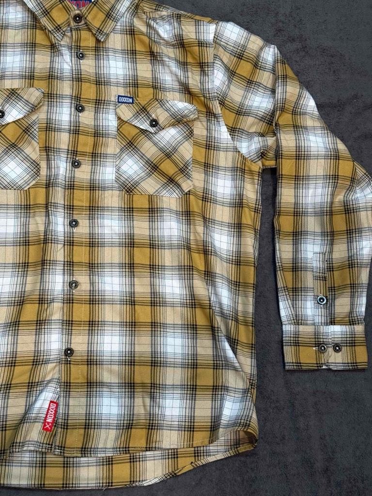 DIXXON Lager Flannel Men 2XL XXL Brown Plaid Pleated Button Up Biker Brew