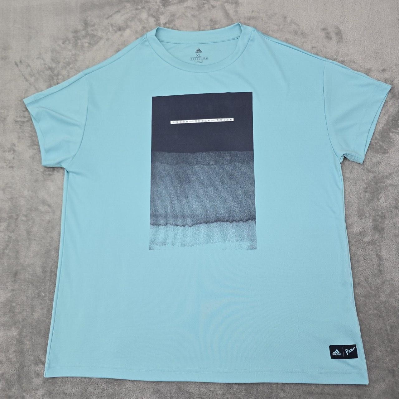 Adidas Shirt Mens XL Blue Parley Climalite Ocean Graphic Tee Recycled Polyester