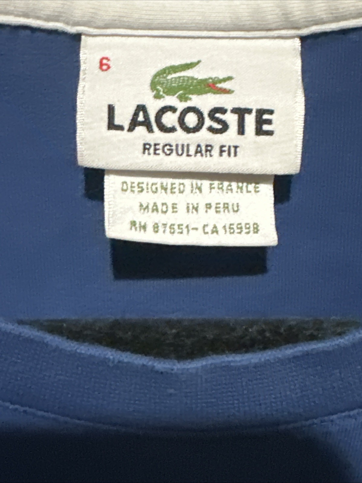Lacoste Paris Original Crocodile Logo Blue T Shirt Regular Fit Men’s Size 6 (XL)
