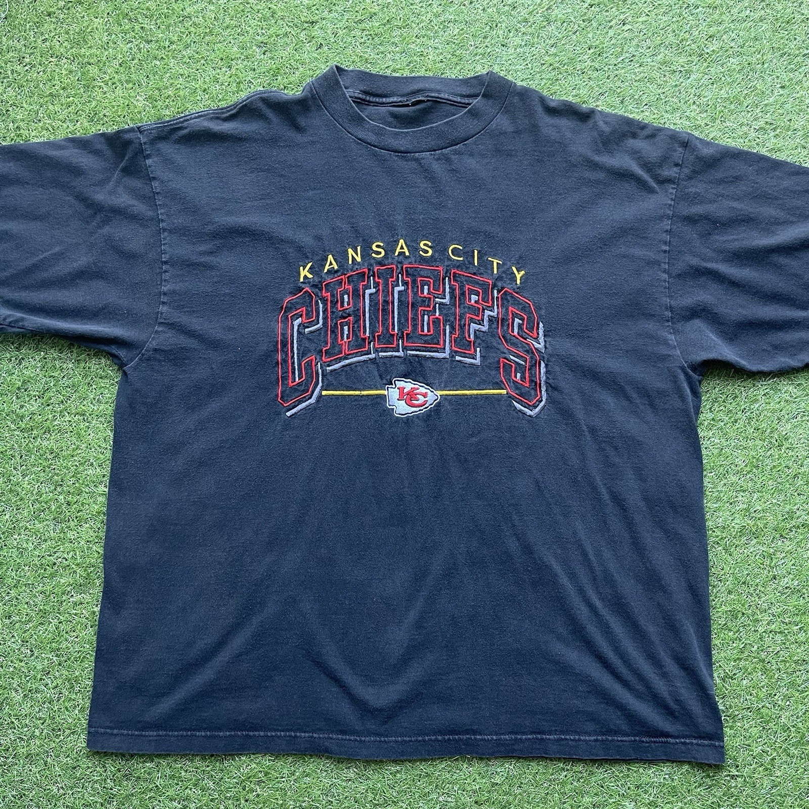VTG Kansas City Chiefs Lee Sport XL Short Sleeve Shirt Black NFL Logo Spellout