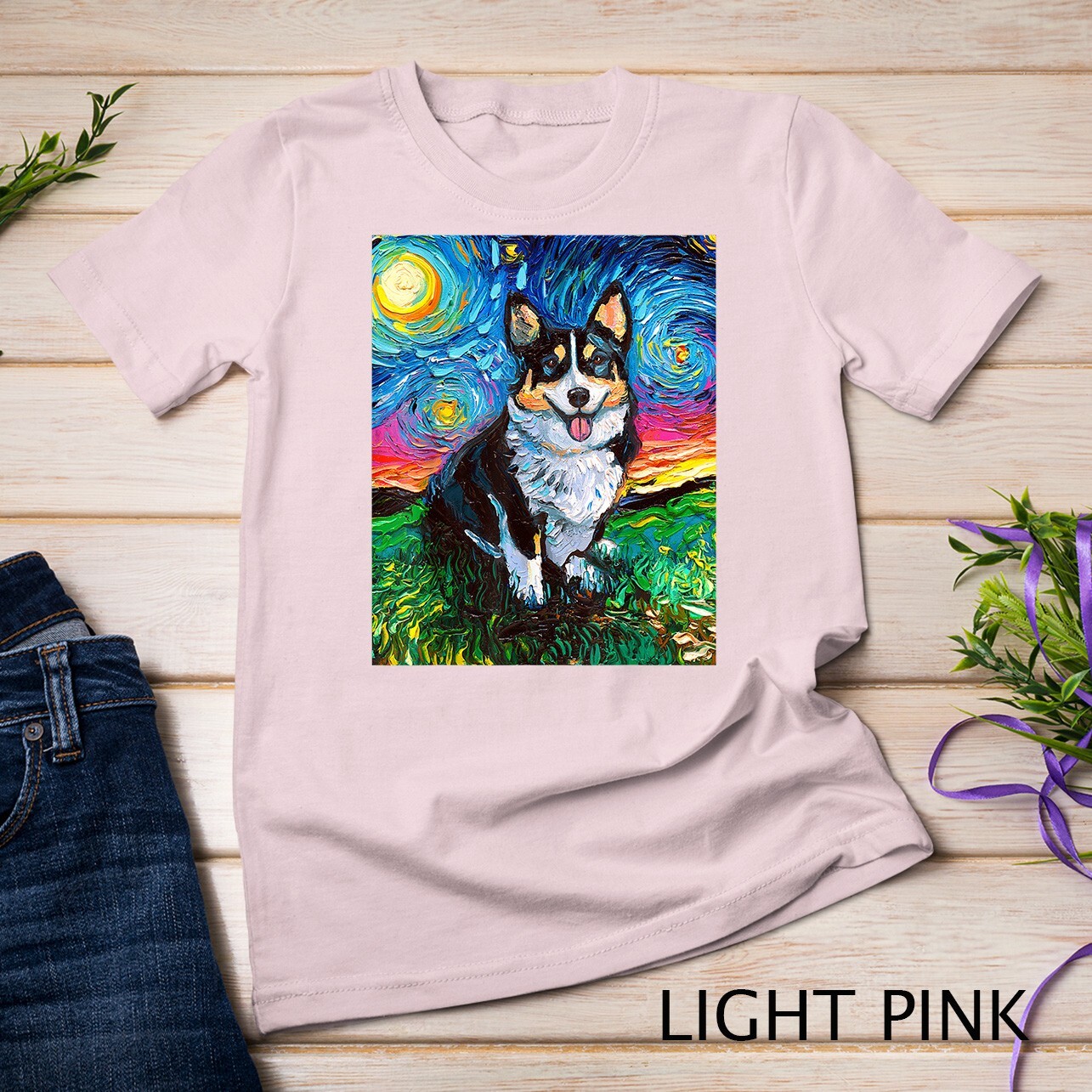 Tri Color Pembroke Welsh Corgi Starry Night Dog Art Unisex T-shirt