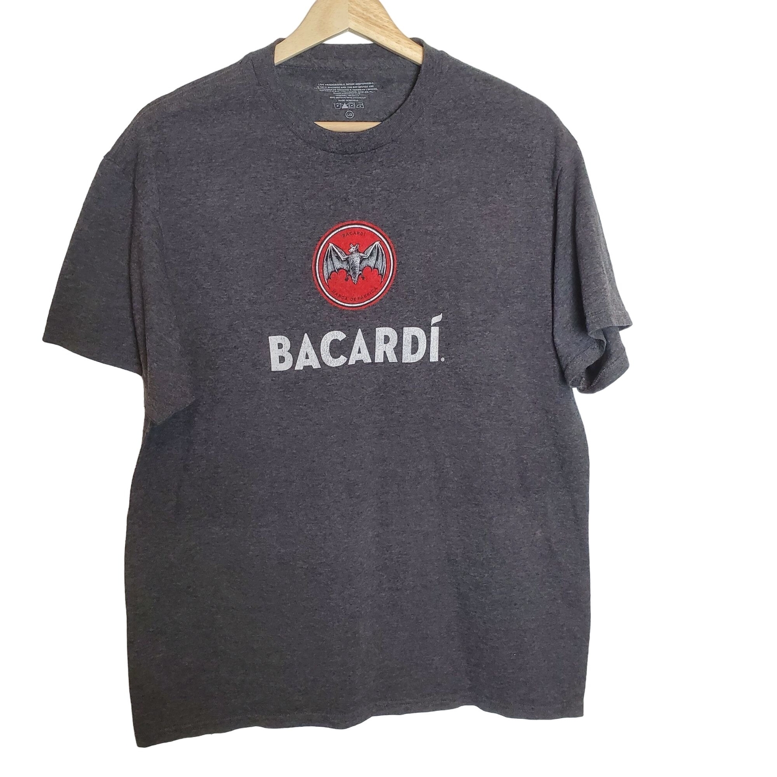 Bacardi Shirt Mens Large Gray Cotton Poly Blend Bat 2014 Tee Halloween Spooky