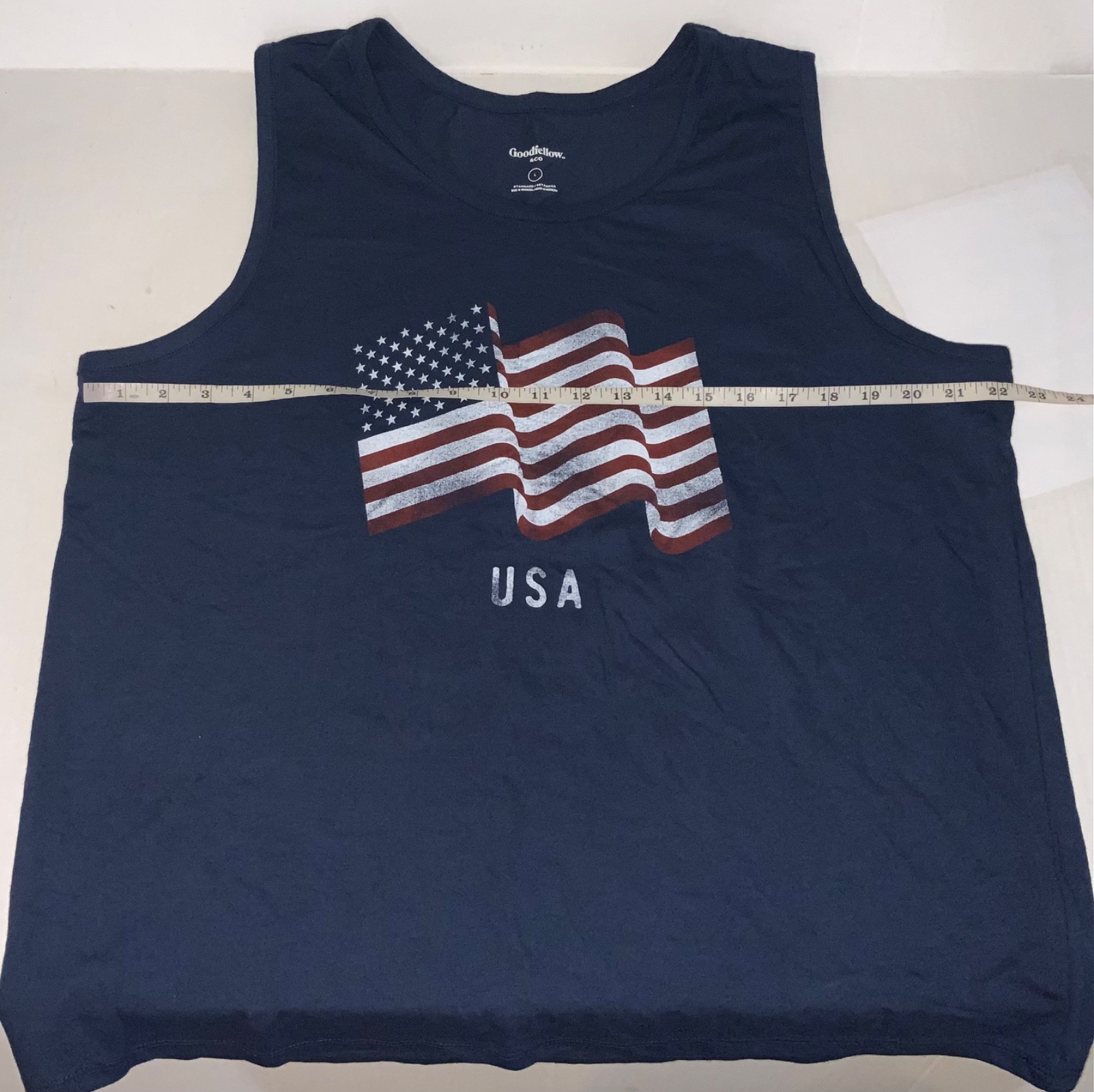 tank top NAVY Blue USA flag print Soft feel Goodfellow Cotton Blend LARGE size