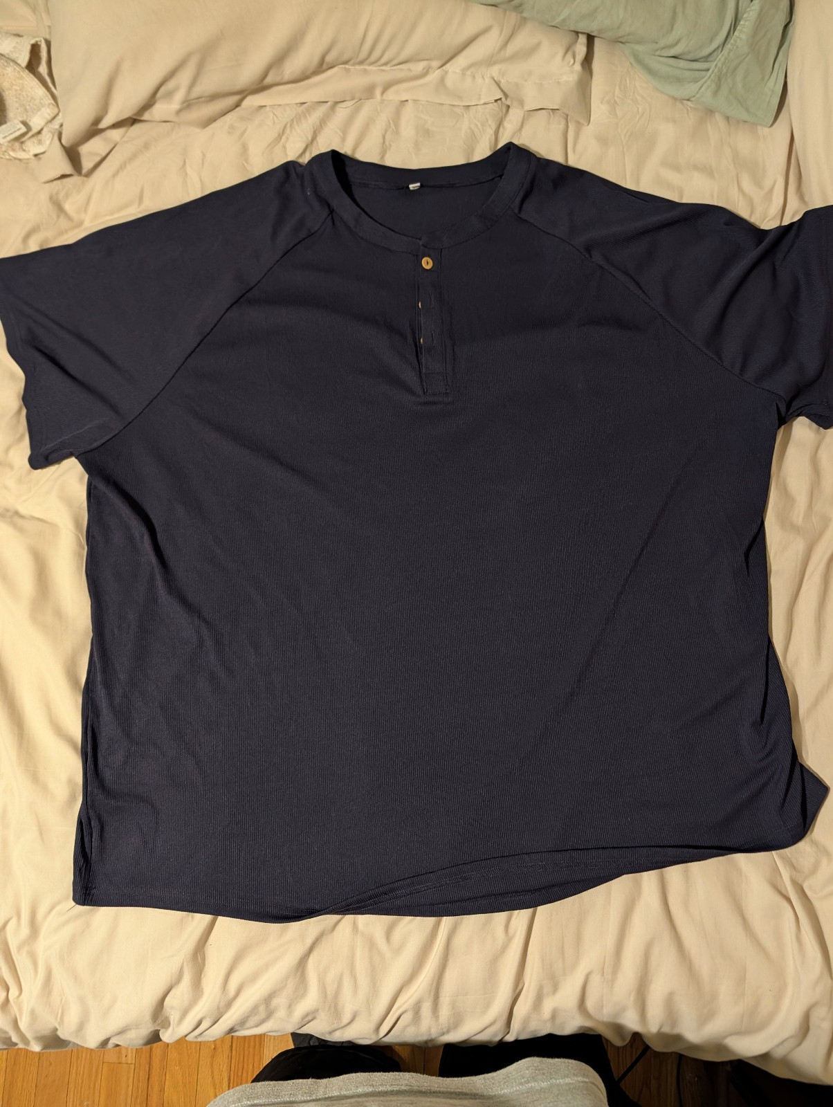Evervibe Men’s 5XL Big & Tall Ribbed Henley Shirts – SS Raglan Tee (Navy Blue)