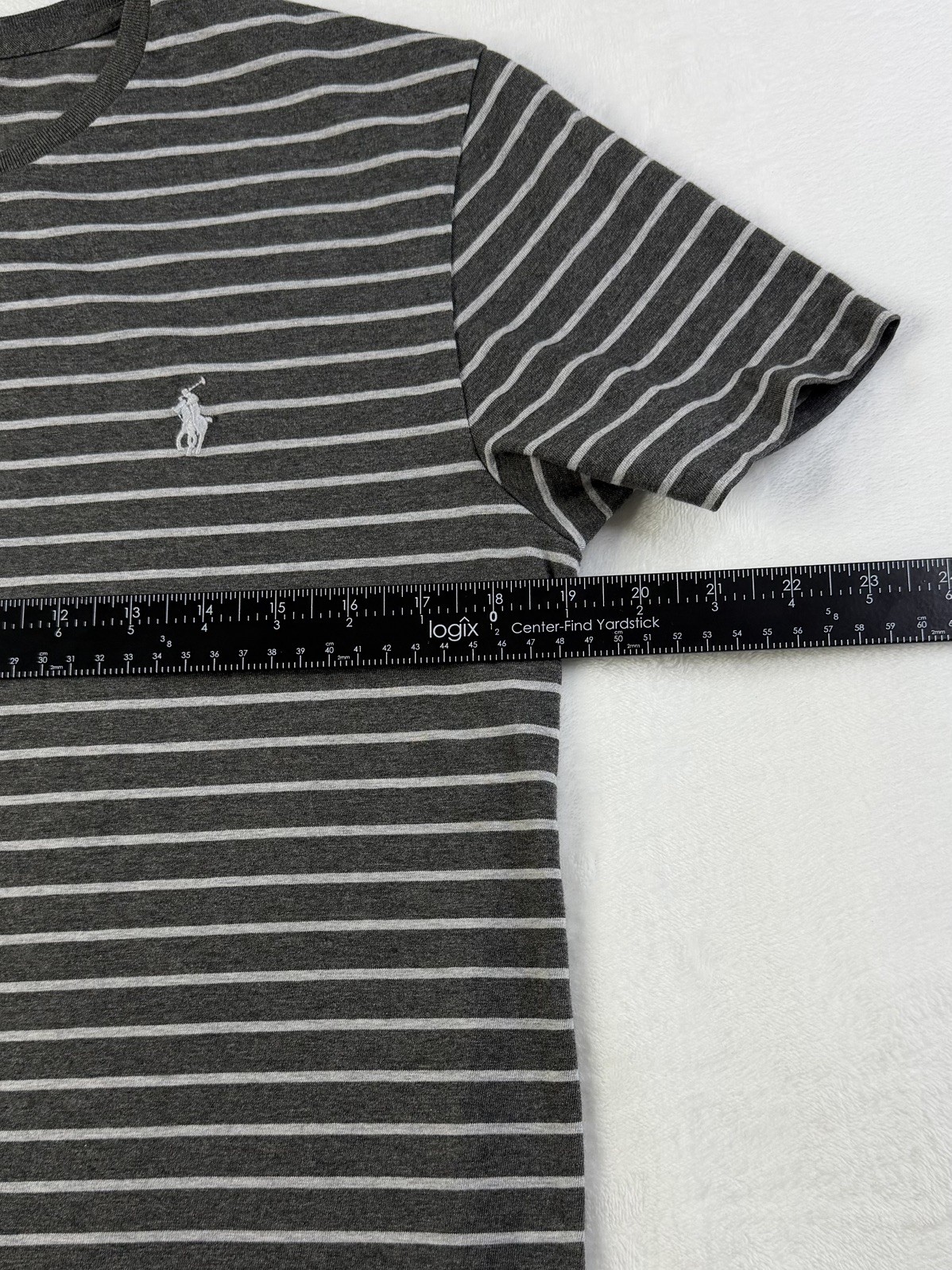 Polo Ralph Lauren Mens S Gray Striped Cotton T Shirt White Pony Logo Tee