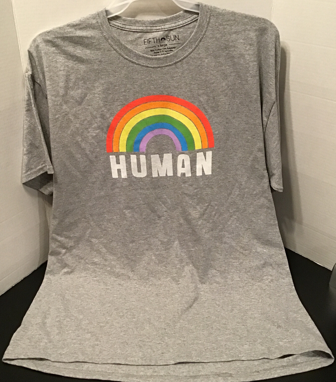 Human Rainbow Pride LGBTQ Fifth Sun Adult Medium, Large or XL Heather Gray Shirt