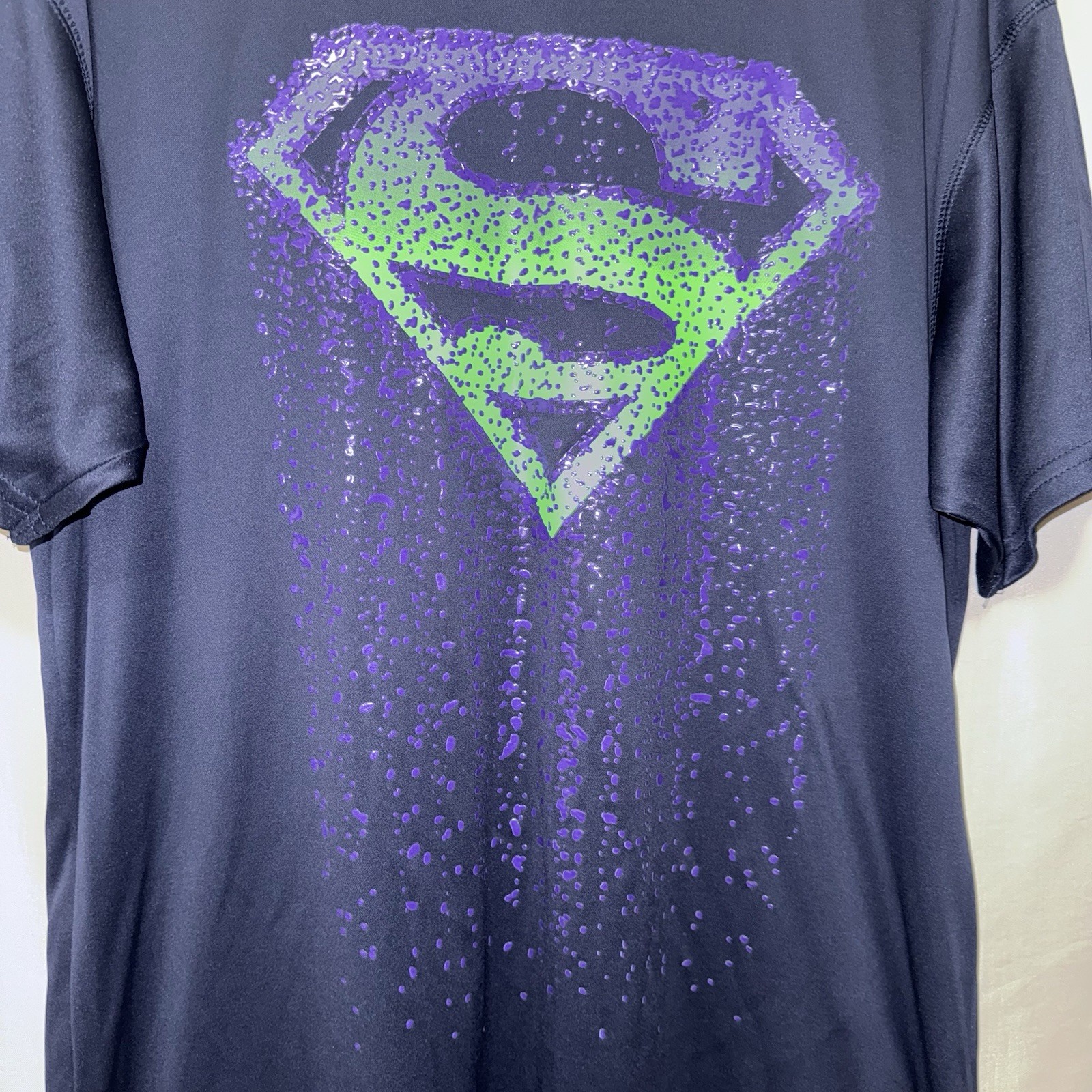 Superman T Shirt Puff Paint Blue Mens Size Large Euc E2200