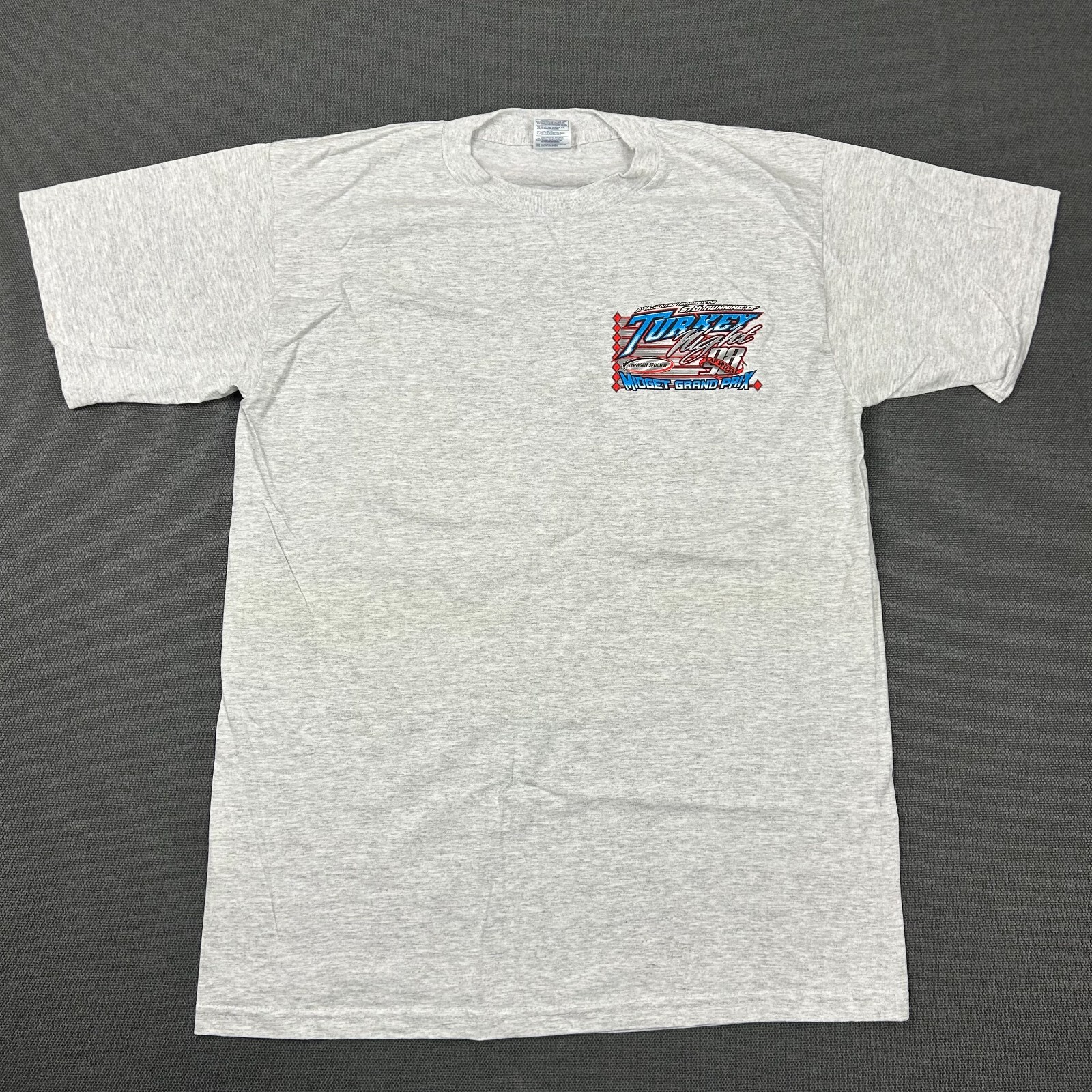 Vintage Midget Grand Prix Shirt Mens Large Gray Turkey Night Speedway Racing 98