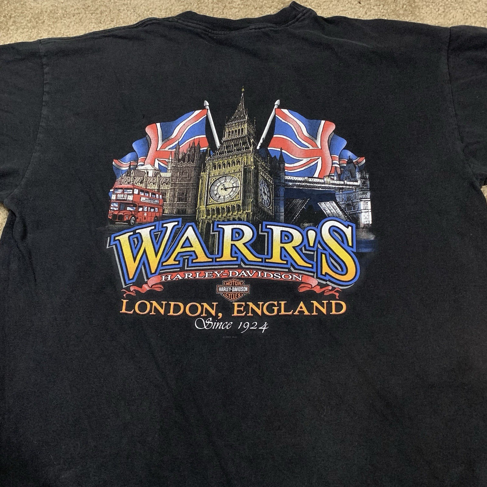 Harley Davidson Mens XL Black Shirt Warrs London England Biker International Y2K