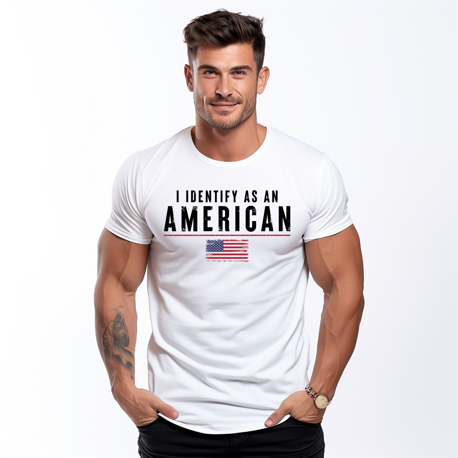 New I Identify As An American T-shirt USA Flag Patriotic T-shirt For Men