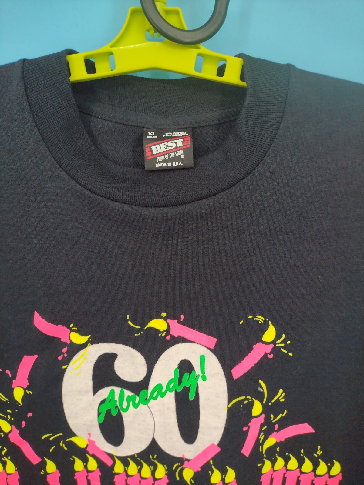 VTG Fruit Of Loom BEST Shirt Adult XL Black USA Made Single Stitch Tee 60th 90s
