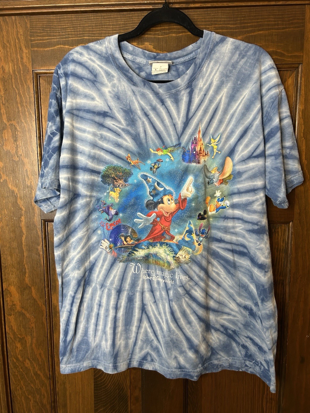 Rare Vintage Disney Where Magic Lives Shirt Tie Dye Size Men’s Med Blue Mickey