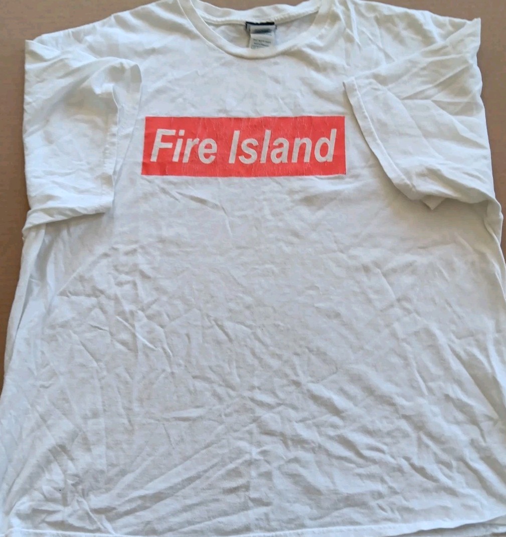 Vintage Fire Island Classic Graphic T-Shirt Interest White Men 2XL Single Stitch