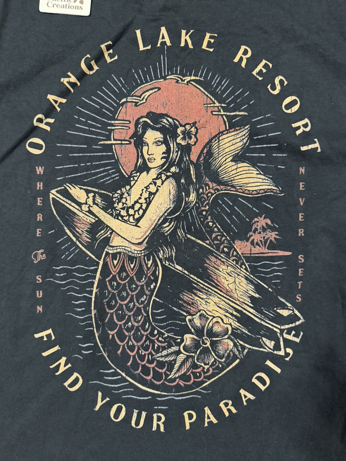 Pacific Creations Free by the Sea Sunset Mermaid Graphic T-Shirt Beige Size XL