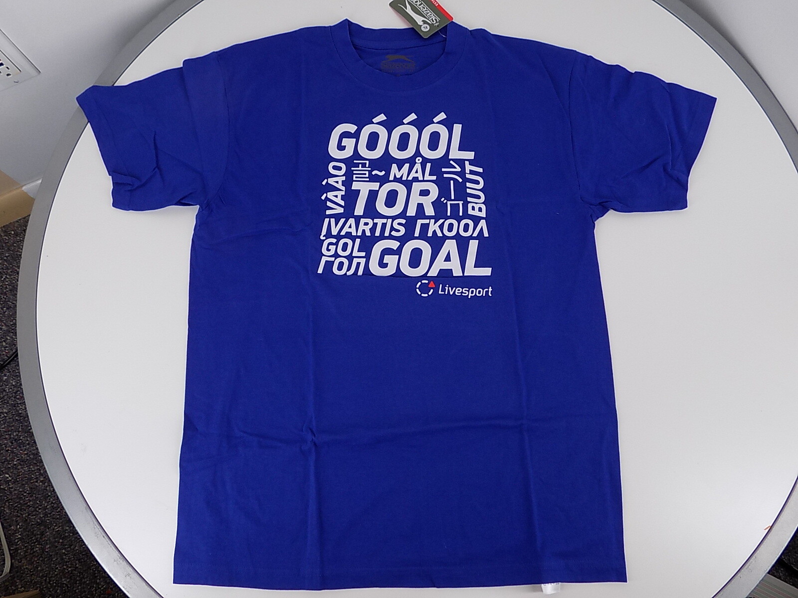 Slazenger Soccer (Football) T-Shirt XL, new, cotton, blue, Goal! 43.5″ chest
