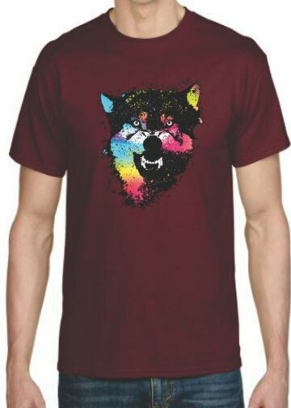 Adult DryBlend® T-Shirt – ( COLORFUL TECHINCOLOR / NEON WOLF / WOLVES)
