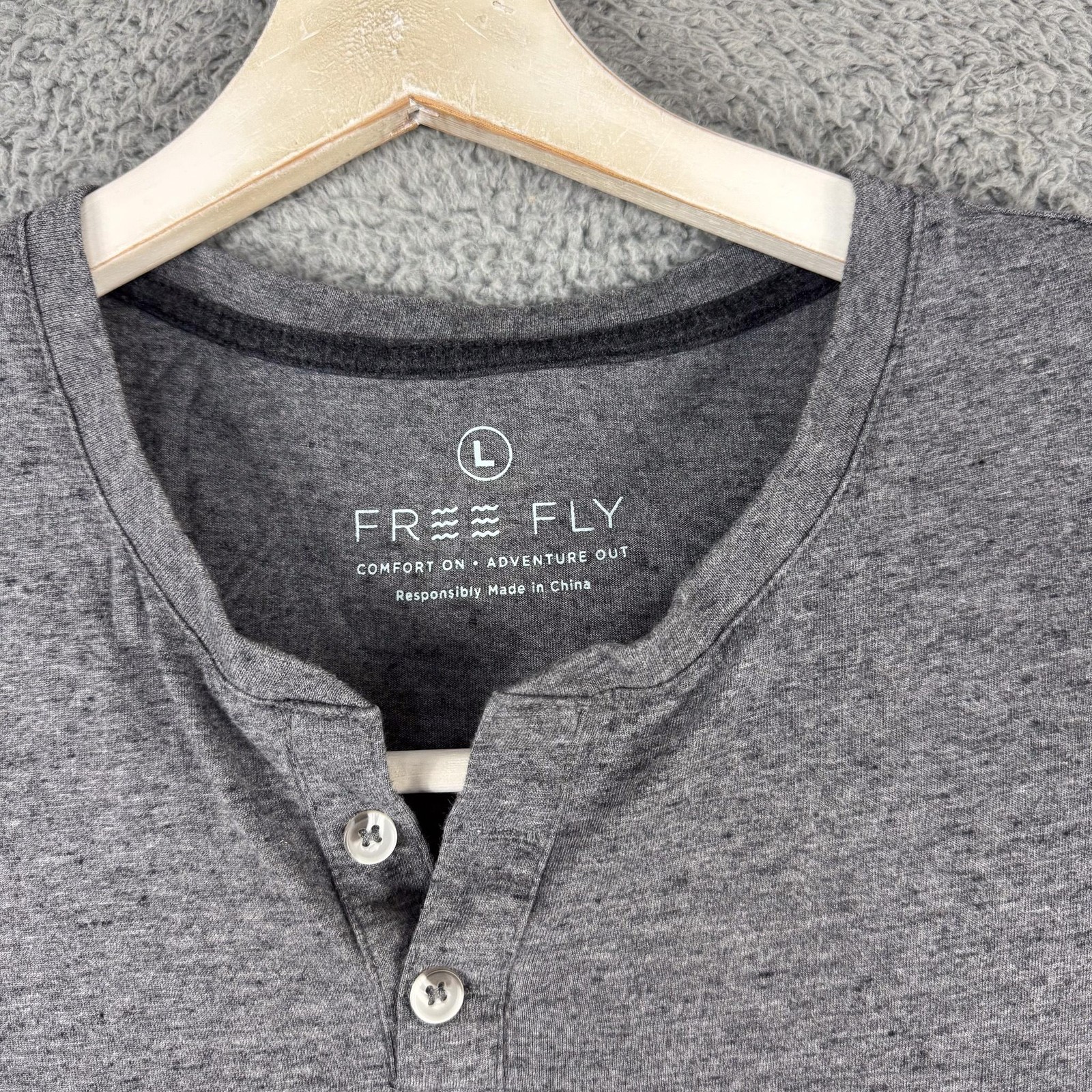 Free Fly Henley Shirt Mens Large Gray Long Sleeve Bamboo Cotton Blend Athletic