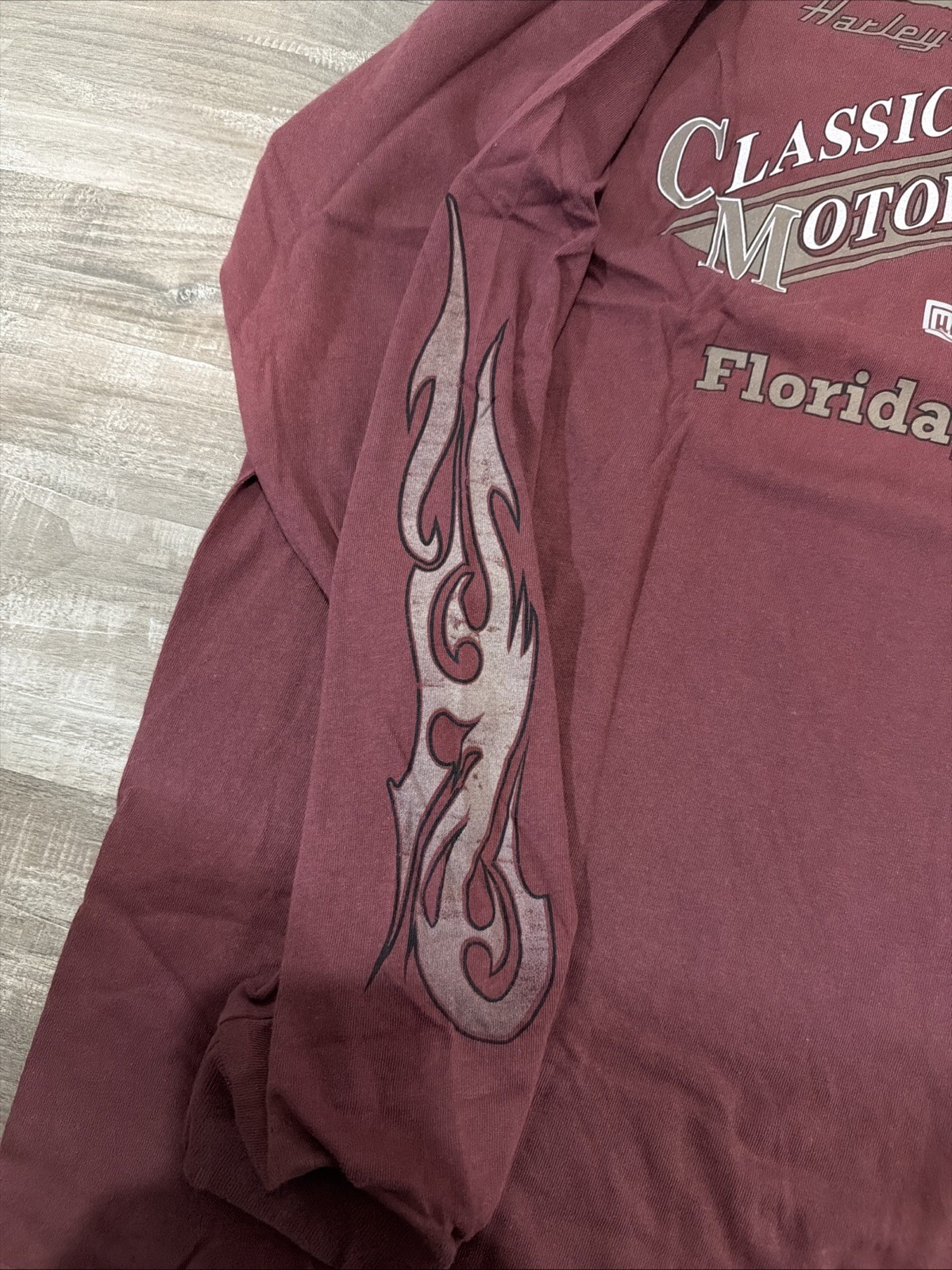 Vtg Y2K Harley Davidson Florida Long Sleeve Shirt XL Flame Sleeve Double Sided