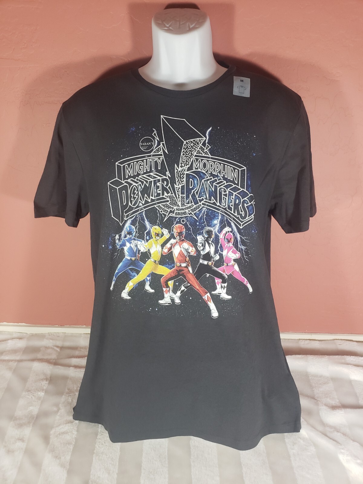 Old Navy Black Sabans Mighty Morphin Power Rangers Graphic T Shirt Size M NWT