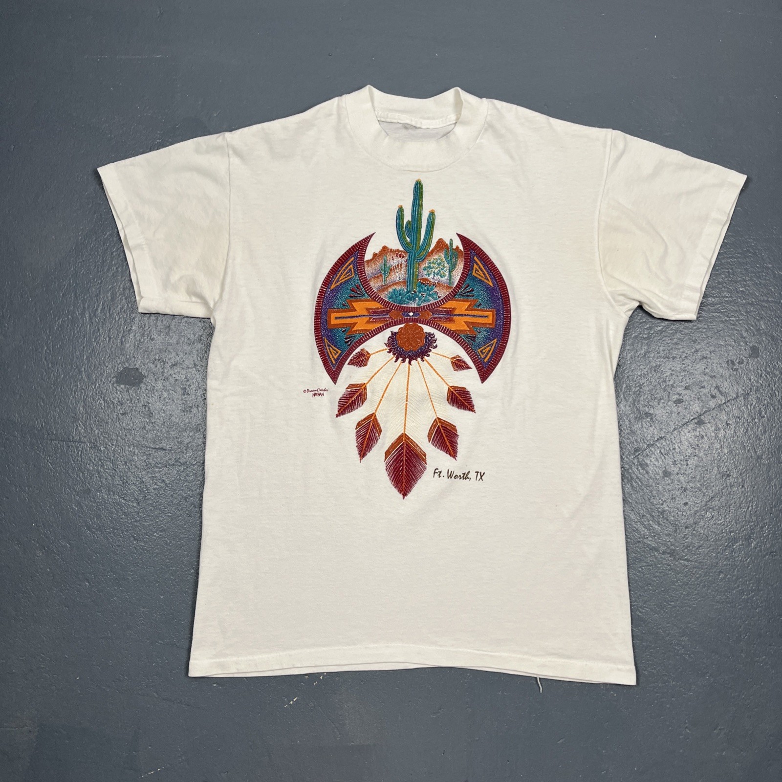 Vintage 90s Fort Worth Texas Single Stitch Tshirt White Medium Desert VTG USA