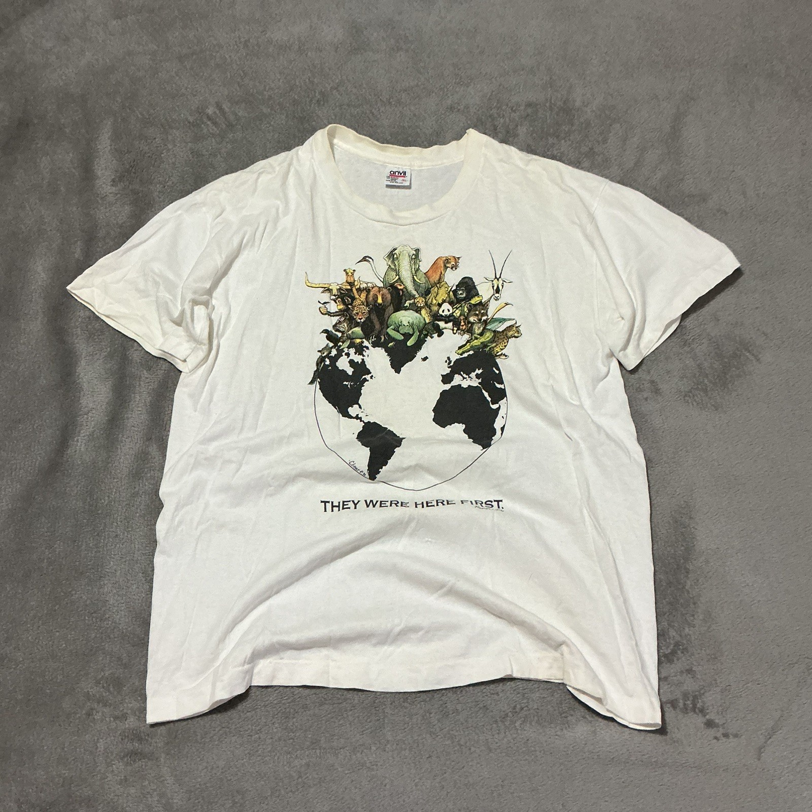Vintage 90’s Human-i-tees They Were Here First Animal Art Nature T Shirt Size XL