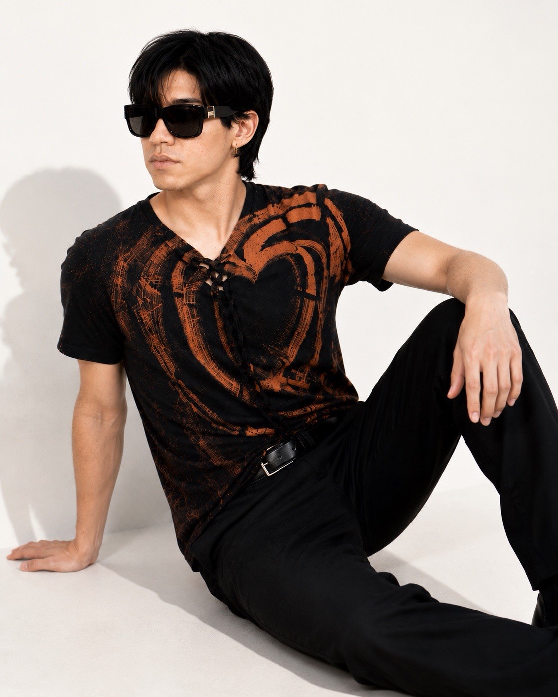 Hand Woven Bleach Painted 100% Cotton T-Shirt Men’s Large Wearable Art Tee