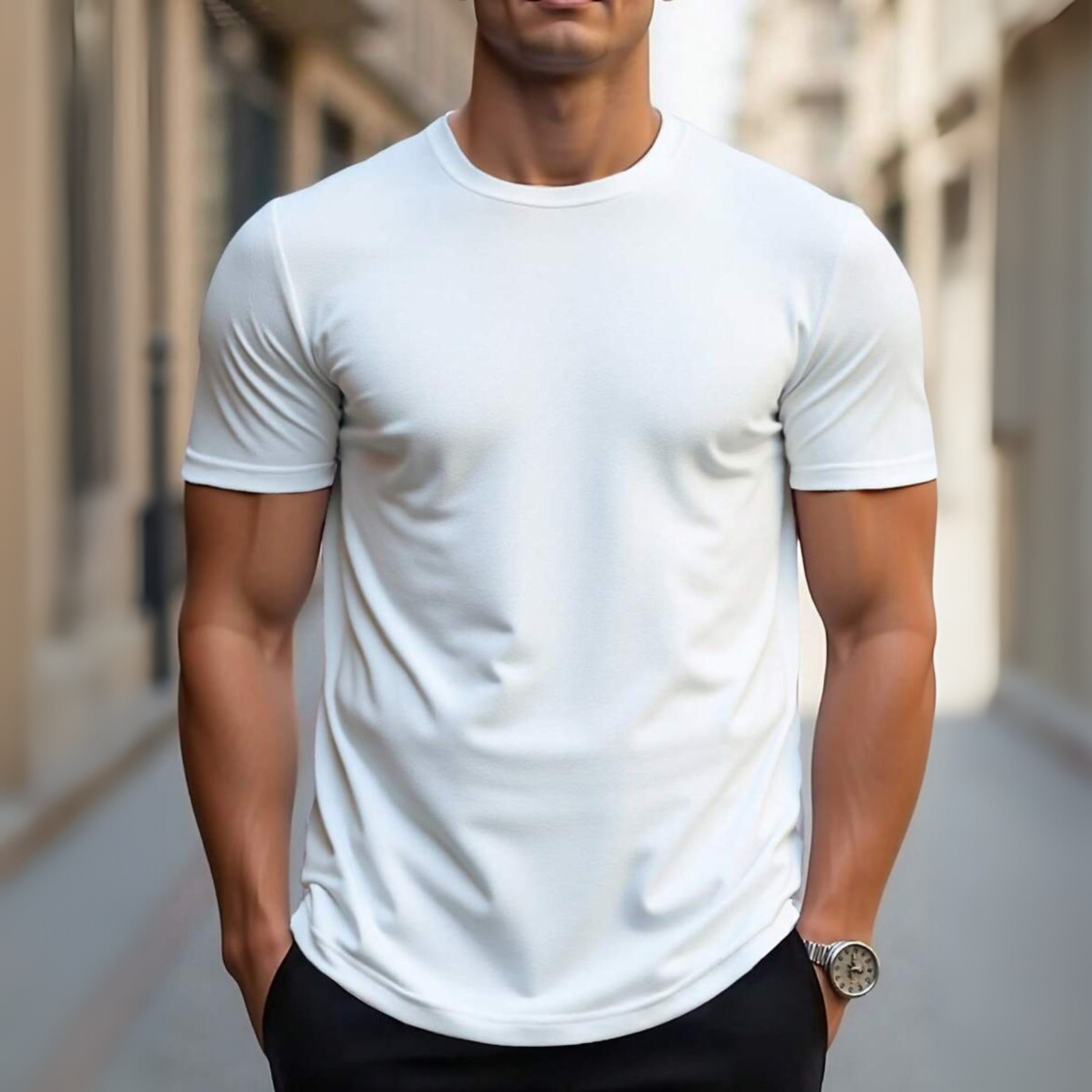 Men’s T-Shirt Short Sleeve Casual Ant Fabric Solid Color Crew Neck Slim T-Shirt