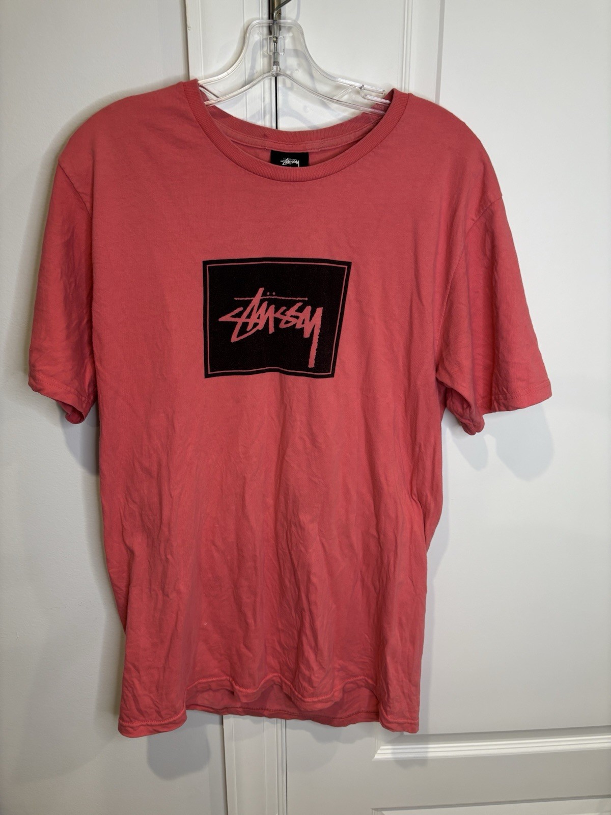 VTG Stussy T Shirt Mens M Pink Graphic Short Sleeve Black Logo