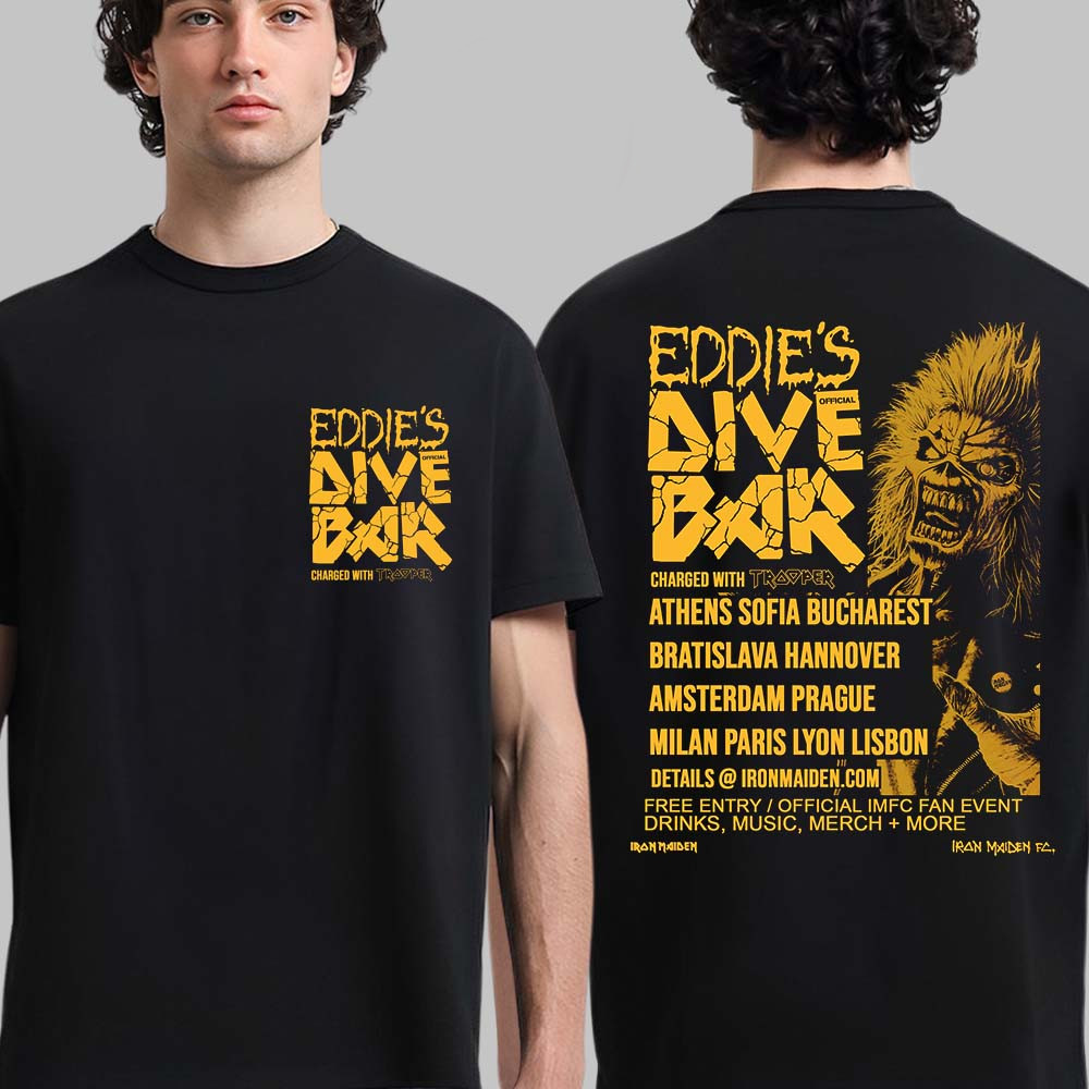 Iron Maiden Eddie’s Dive Bar 2026 Run For Your Lives Tour Europe Schedule TShirt