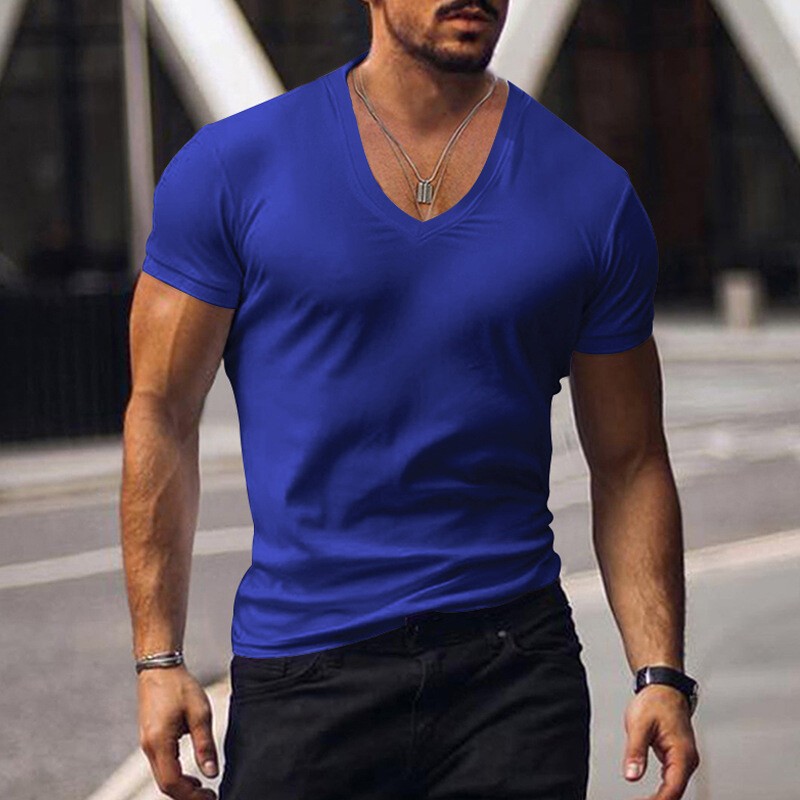 Mens Summer Tops Short Sleeve Muscle T Shirt Men Slim Fit V Neck Blouse Work Tee