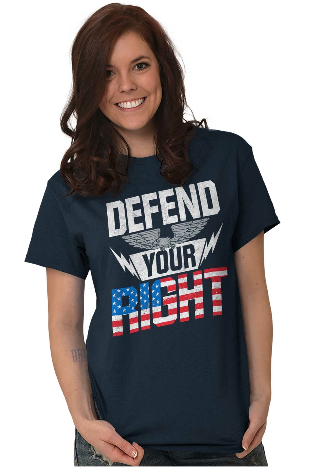 Defend 2nd Amendment American Flag Pro 2A Womens or Mens Crewneck T Shirt Tee