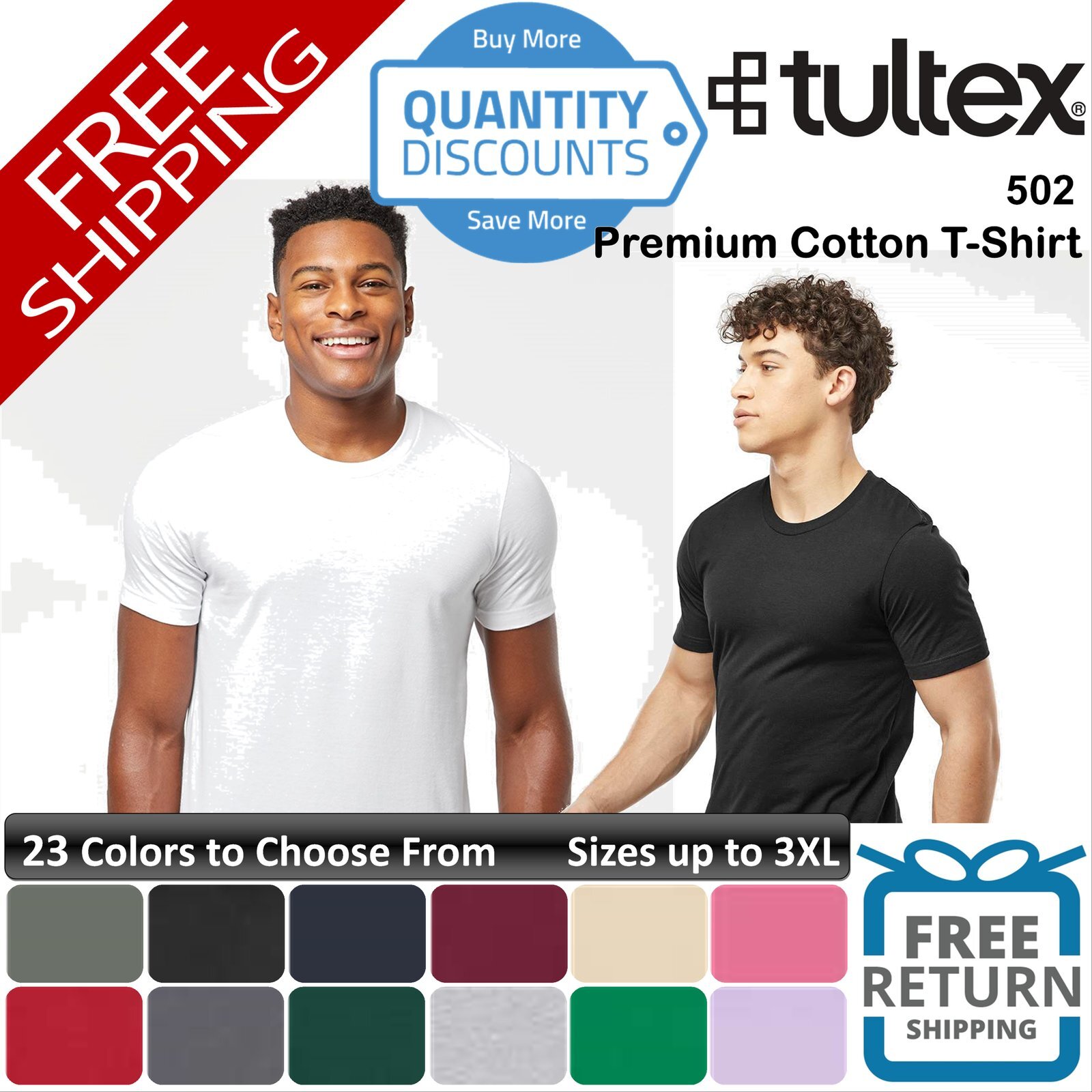 🔥 Tultex Men Premium combed ring-spun Cotton T-shirt top Up To 3XL 502