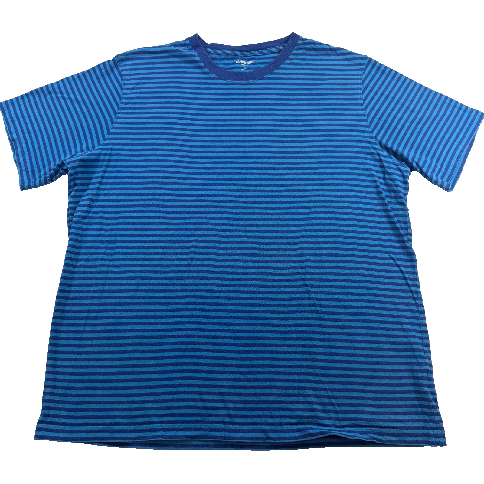 Lands’ End Men’s Supima Cotton T-Shirt Blue Striped Short Sleeve XL Casual